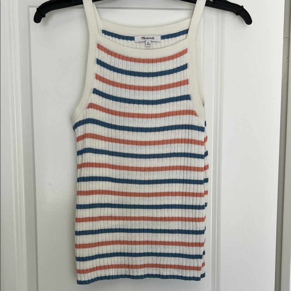 MADEWELL 🧡💙  Ribbed Stripe Tank Top in Cream with Blue & Rust Stripes Sz XS